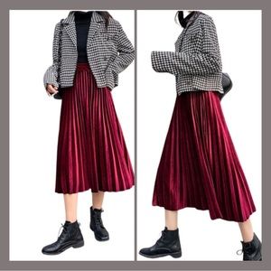 Beautiful Deep Red Velvet Pleated Midi/Maxi Skirt Size XL